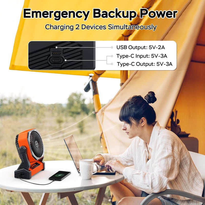 AMACOOL Portable Battery Operated Fan, 20000mAh Rechargeable Camping Fan, 58H Cooling, Tilt Head, 4 Speed Floor Fan with LED Light and Hook for Tent Car Travel Jobsite Fishing Outdoor Hurricane Power Outage - Image 4